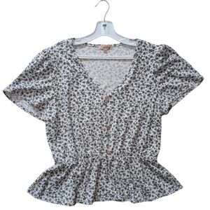 Lavish Black and White Floral Peplum Blouse Women's XL
